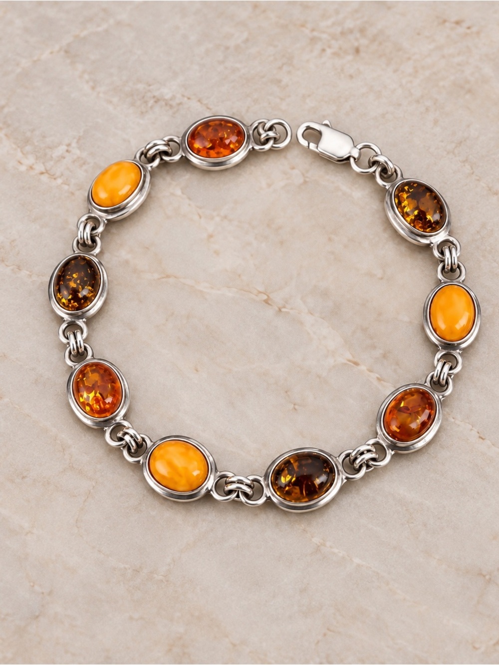 Vintage Baltic Amber Bracelet Sterling Silver 10 Grams 7 inches